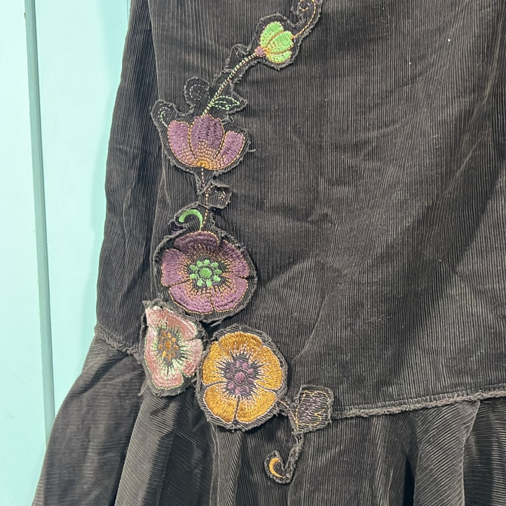 Free People Rare Corduroy & Floral Embroidery Mermaid Style Midi Skirt - Picture 2 of 7